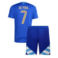 Camisa de Futebol Argentina Rodrigo De Paul #7 Equipamento Secundário Infantil Copa America 2024 Manga Curta (+ Calças curtas)